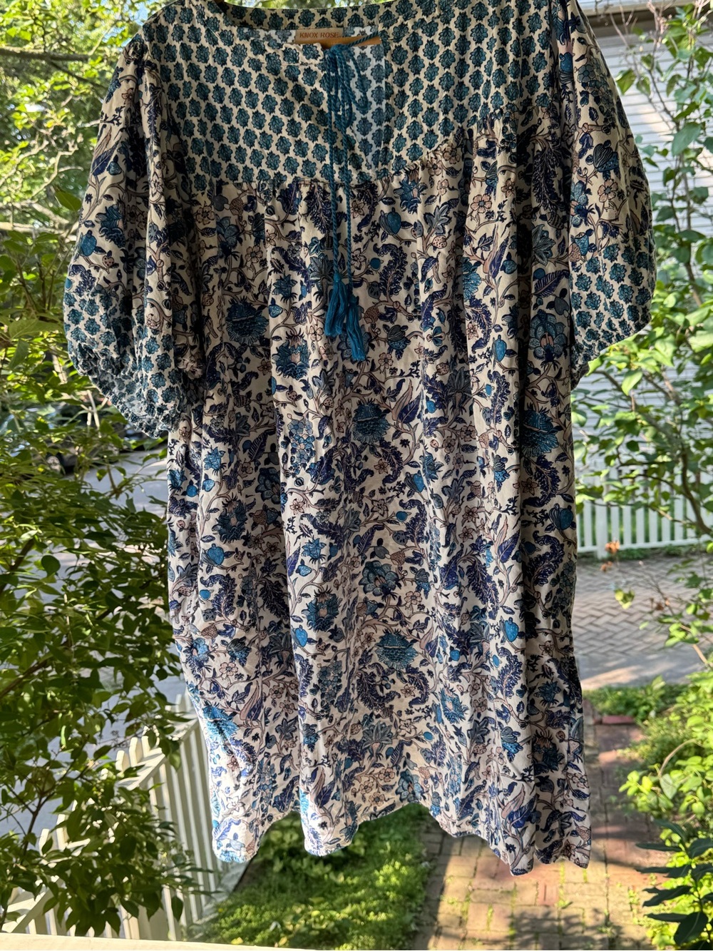 Knox Rose Blue and Cream Floral Peasant Midi Dress